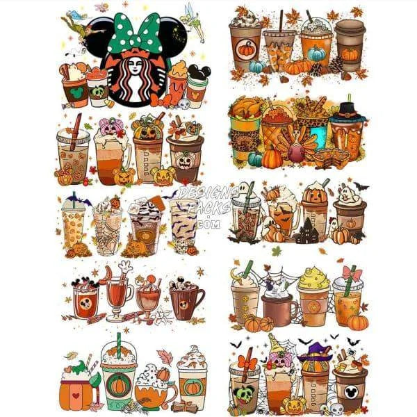 10 Halloween Fall Thanksgiving Drinks Cups Designs Bundle PNG