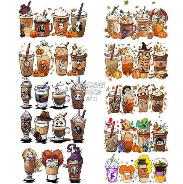 10 Halloween Horror Drinks Cups Designs Bundle PNG