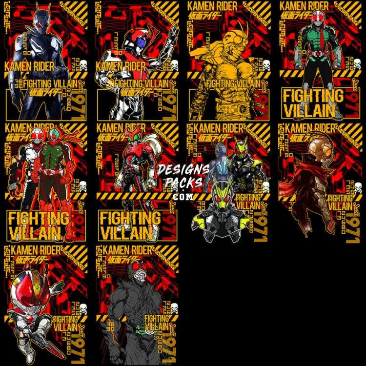 10 Kamen Ride Japan Serie Designs Bundle Png + Psd