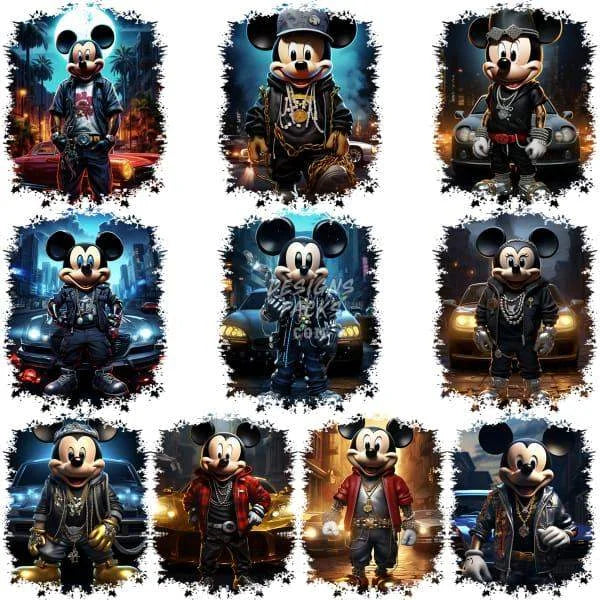 10 Mouse Gangster Cartoon Designs Bundle PNG