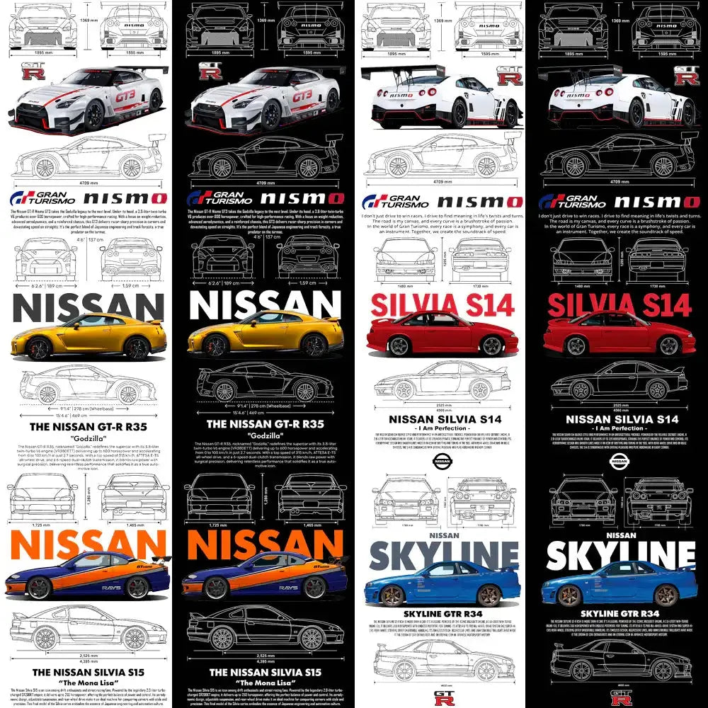10 Nissan Cars Streetwear Racing Dual Colors Designs Bundle PNG
