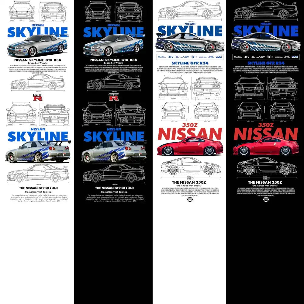 10 Nissan Cars Streetwear Racing Dual Colors Designs Bundle PNG