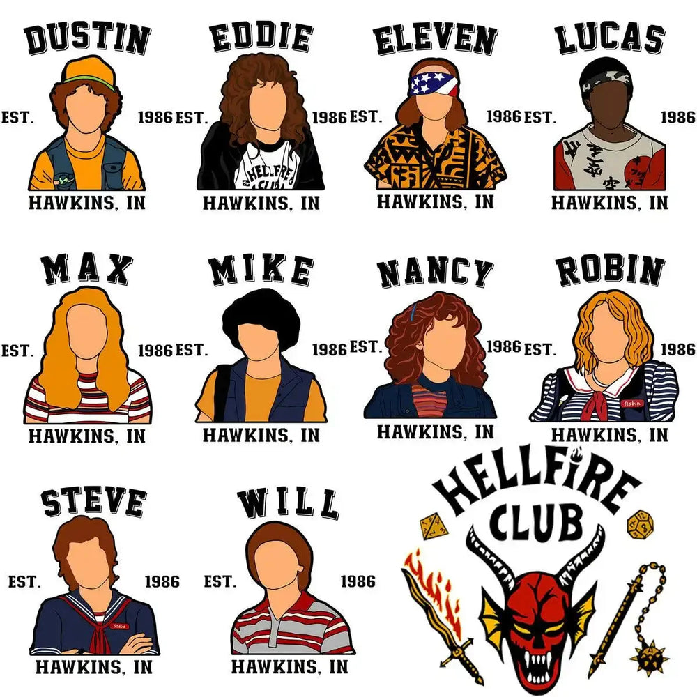 10 Stranger Series Heroes Designs Bundle PNG