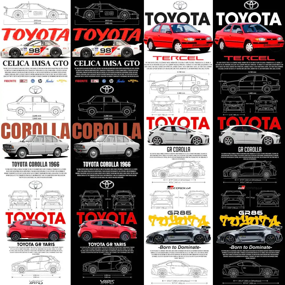 10 Toyota JDM Cars Streetwear Dual Colors Designs Bundle PNG