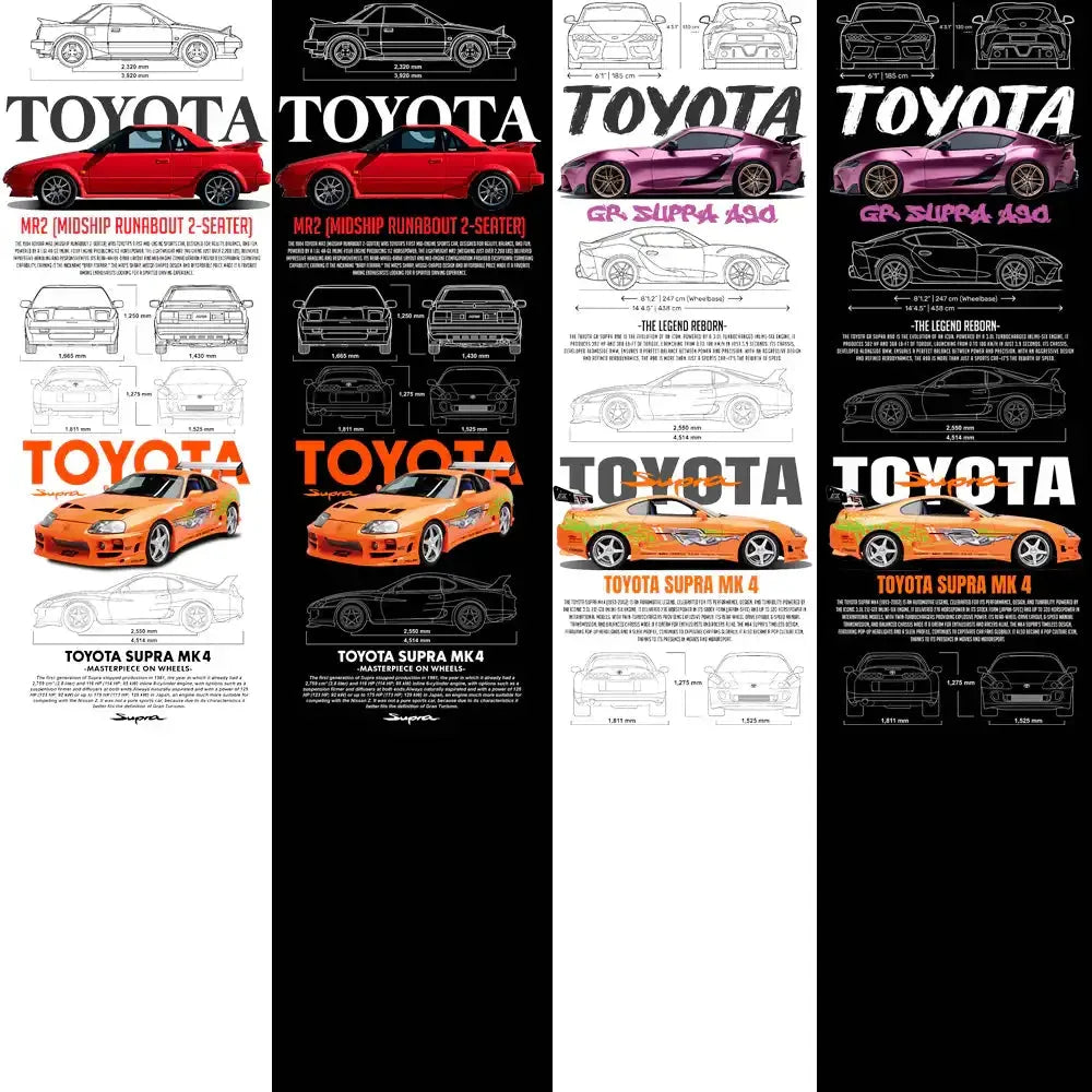 10 Toyota JDM Cars Streetwear Dual Colors Designs Bundle PNG