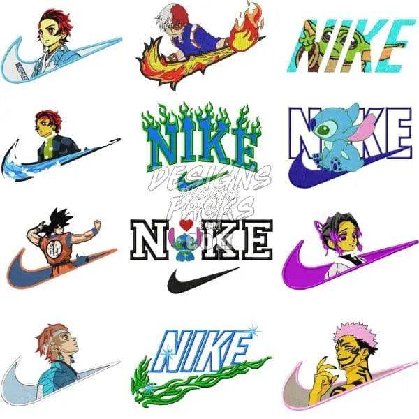 Anime character Nike swoosh designs, print-ready PNG SVG for DTG DTF embroidery, instant download