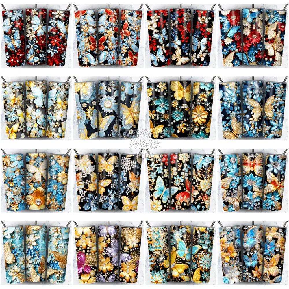 100 Butterfly Gems Seamless Tumbler Wrap Bundle Jpg
