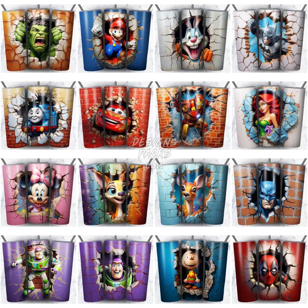 100 Cartoon Broken Wall Mix Tumbler Wrap Bundle Jpg