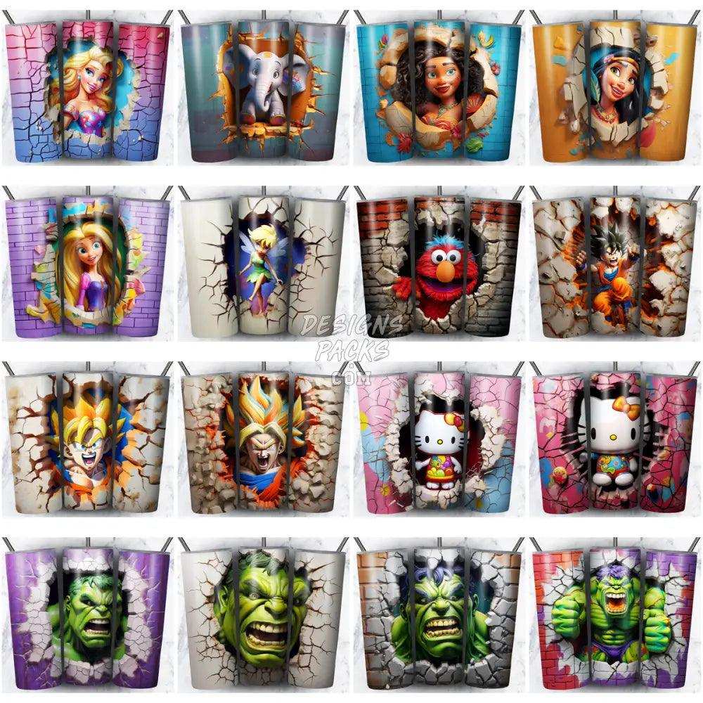 100 Cartoon Broken Wall Mix Tumbler Wrap Bundle Jpg
