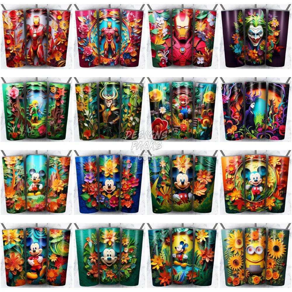 100 Cartoon Pop Culture Paper Art Tumbler Wrap Bundle Jpg