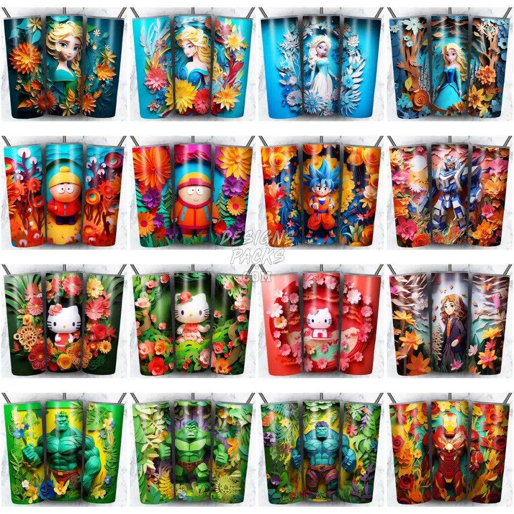100 Cartoon Pop Culture Paper Art Tumbler Wrap Bundle Jpg