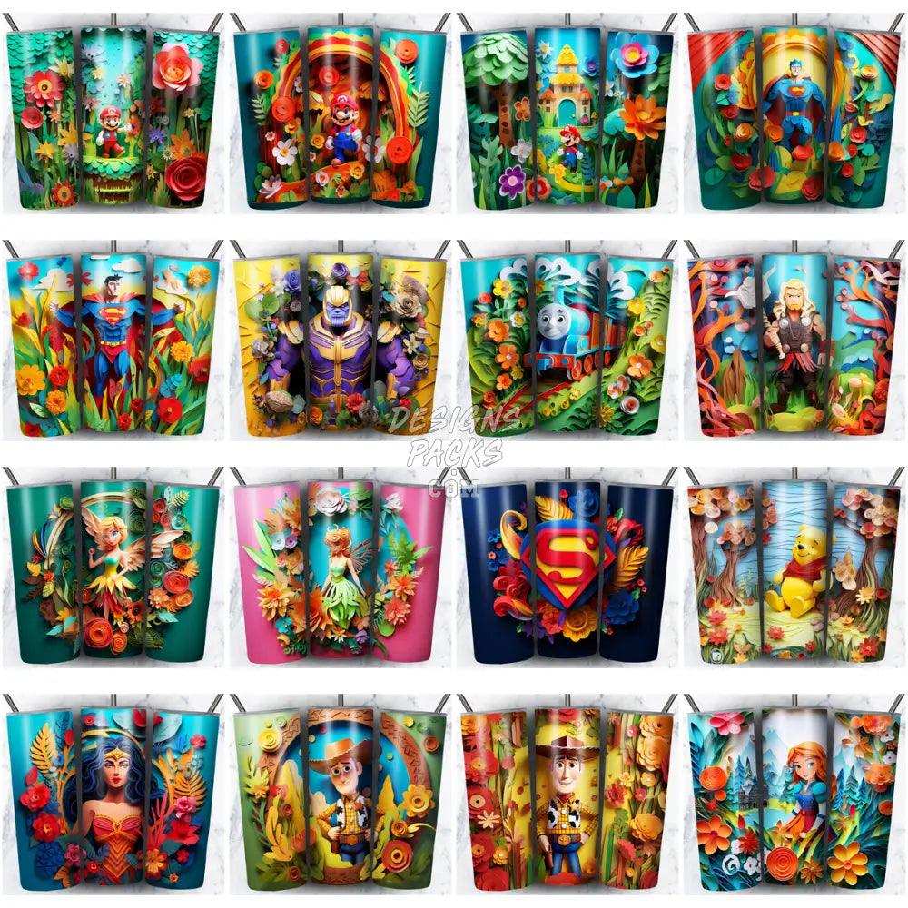 100 Cartoon Pop Culture Paper Art Tumbler Wrap Bundle Jpg