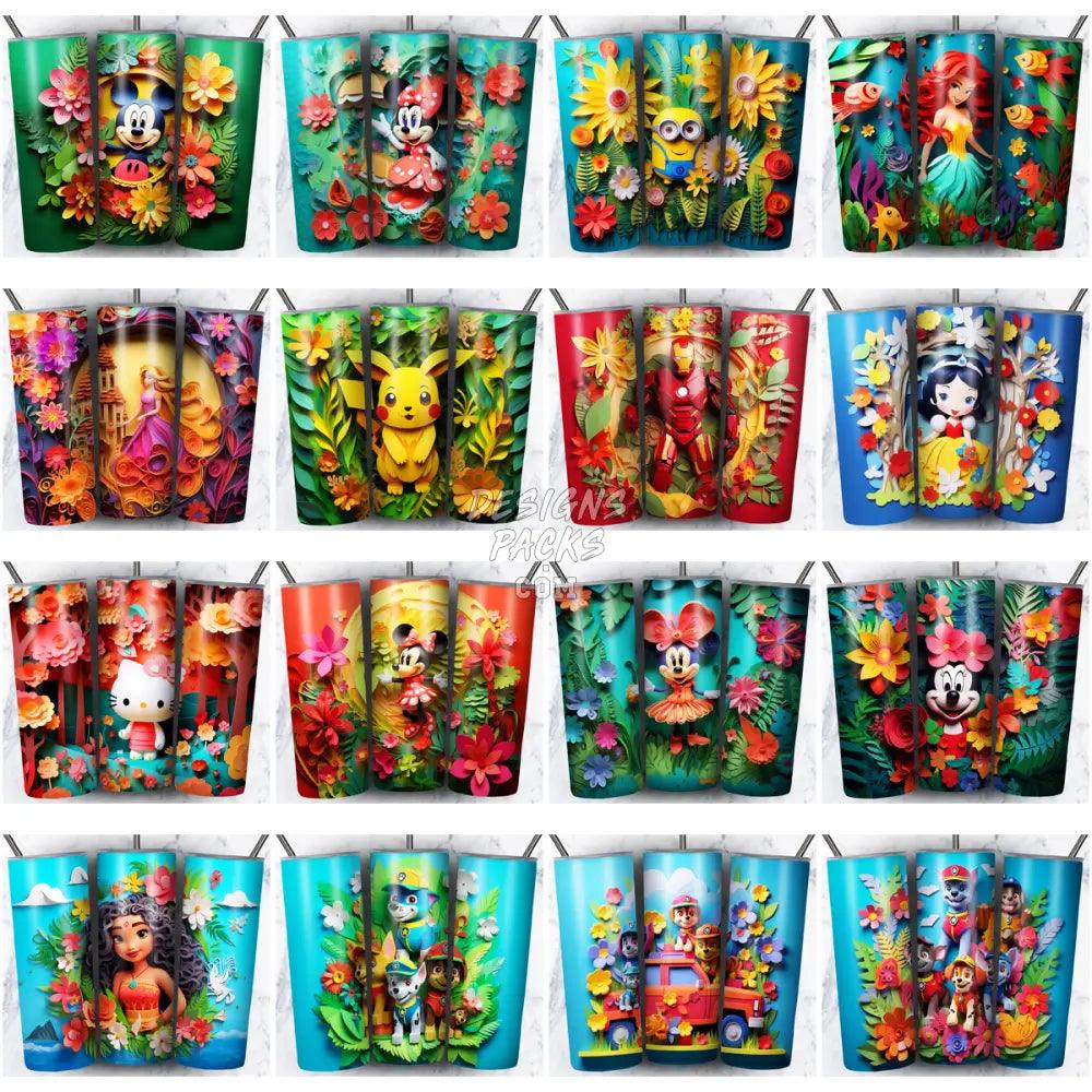 100 Cartoon Pop Culture Paper Art Tumbler Wrap Bundle Jpg