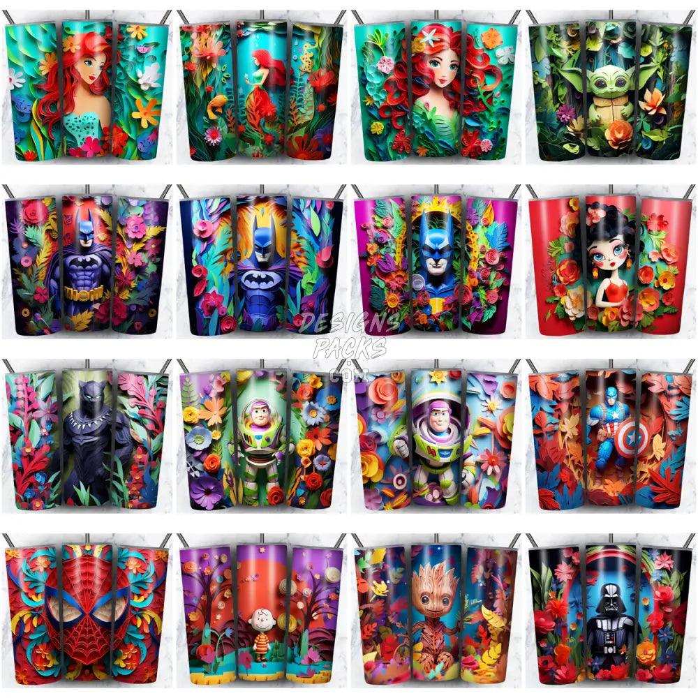 100 Cartoon Pop Culture Paper Art Tumbler Wrap Bundle Jpg