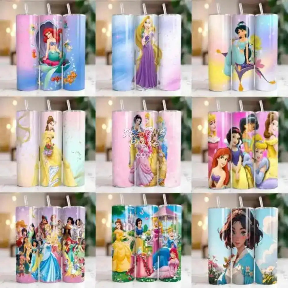 100 Cartoon Princess Tumbler Wrap Bundle Png