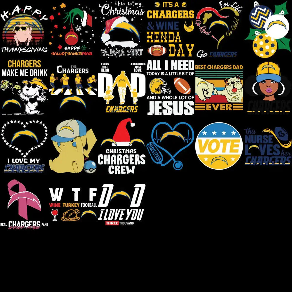 100 Chargers MEGA Los Angeles Football Team Designs Bundle PNG
