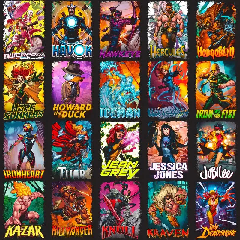 100 Comics Superheroes & Villains Halftone Designs Bundle PNG