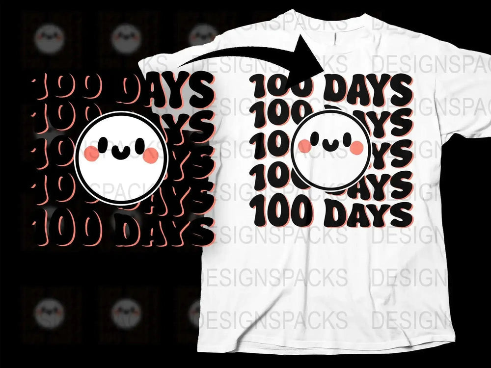 100 Days of School T-Shirt, Cute Smiley Face Celebration Tee, Teacher and Student School Day Count, White Unisex Kids Shirt