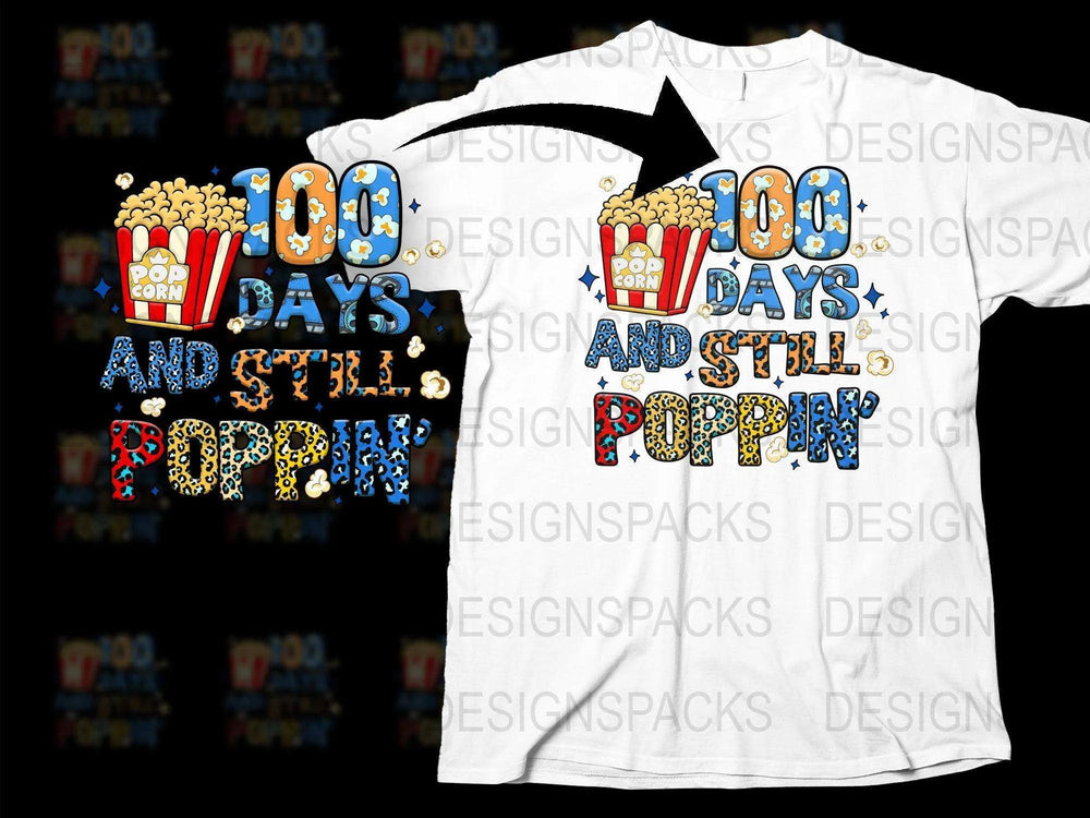 100 Days of School T-Shirt, Popcorn Graphic, Fun Kids' Celebration Tee, Colorful and Bright Design