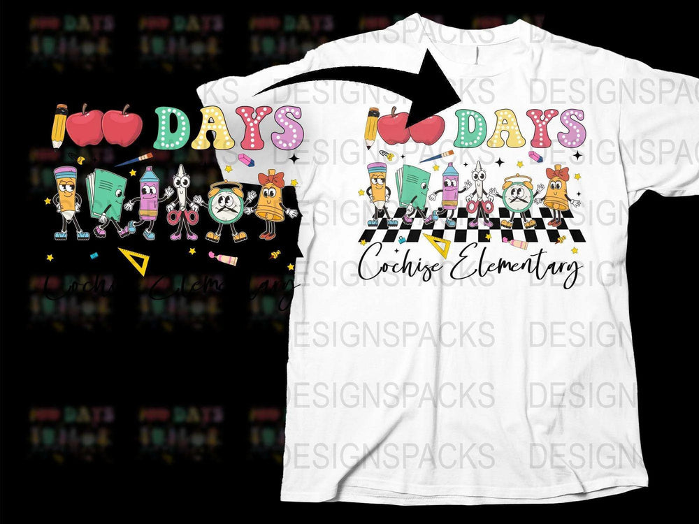 100 Days of School T-Shirt, Colorful Celebration Design, Teacher and Student Apparel, Festive School Event Shirt, Unisex Kids Tee