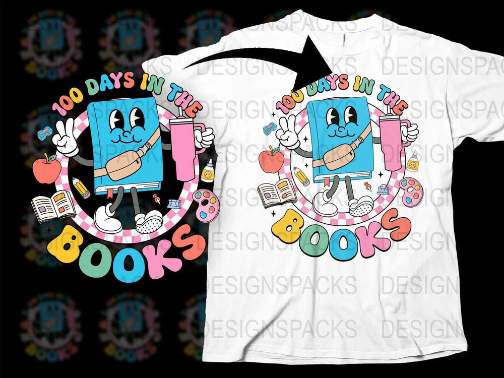 Kids 100 Days of School T-Shirt, Cartoon Character, Educational Theme, Colorful Graphic Tee, School Celebration Shirt