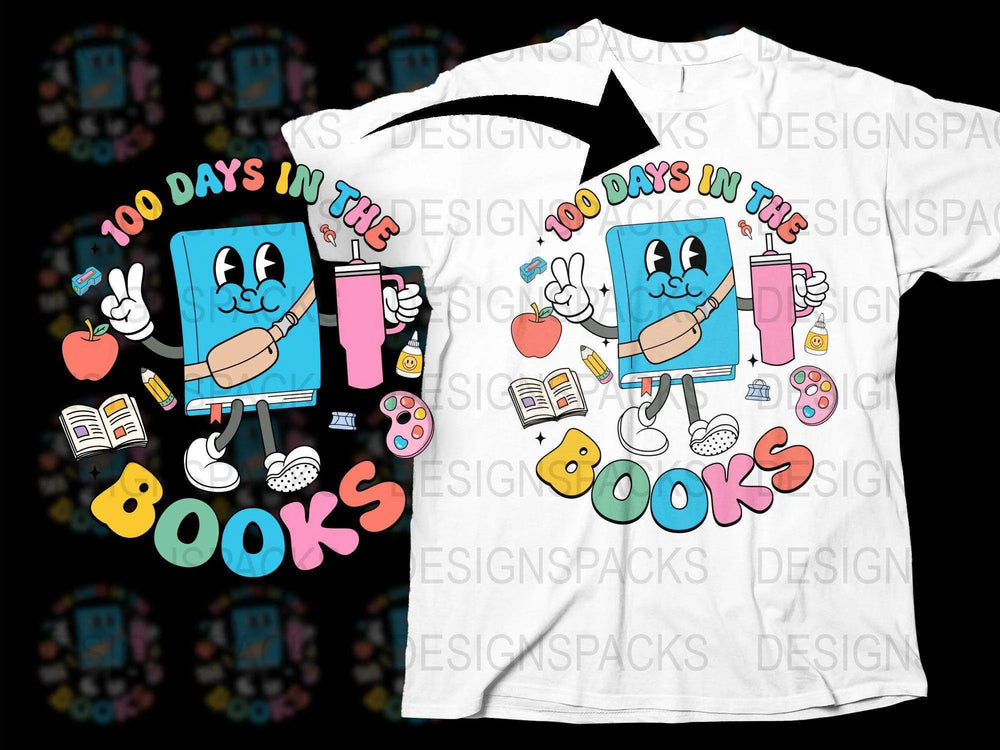 Kids 100 Days of School T-Shirt, Cute Bookworm Reading Tee, Fun School Celebration Shirt, Colorful Educational Graphic Top