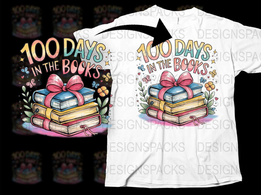 100 Days in the Books T-Shirt, Colorful Book Stack Graphic, Teacher Celebration Tee, Unisex Book Lover Gift