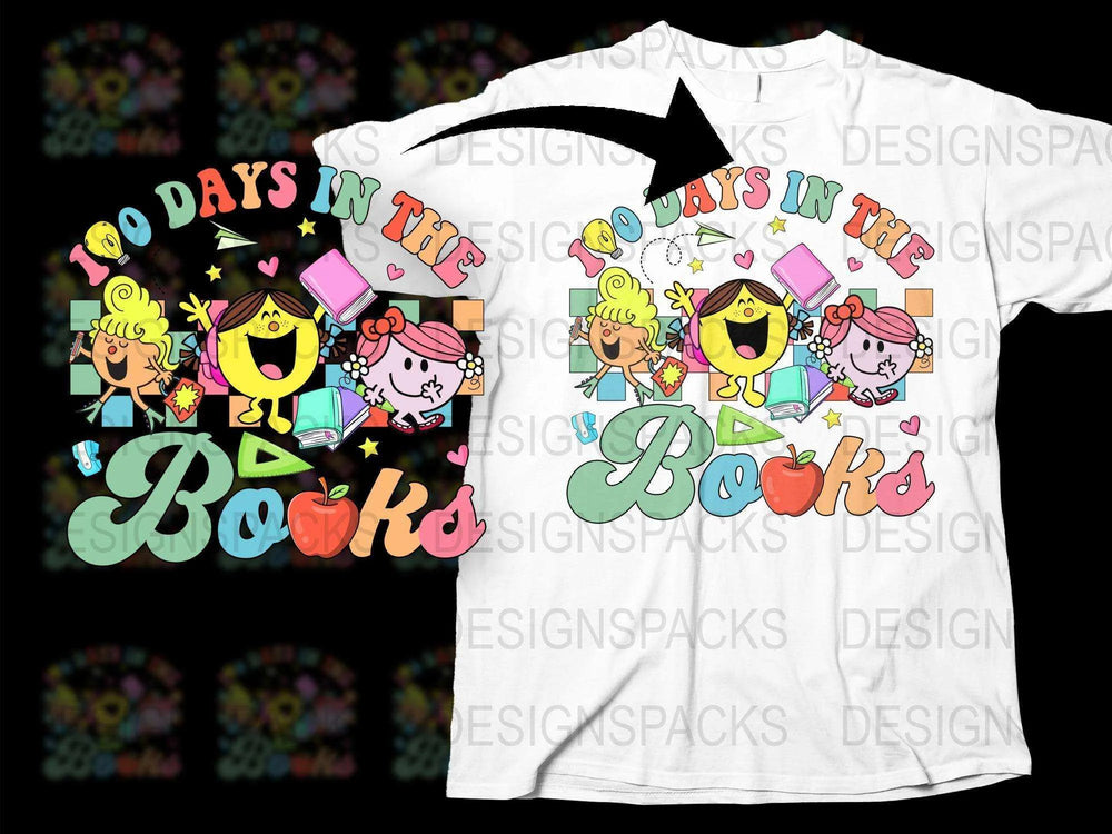 Colorful Kids Reading T-Shirt, 100 Days in The Books Celebration Tee, Cute School Graphic Shirt