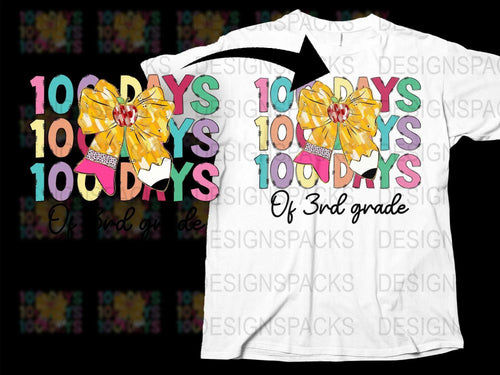 100 Days of 3rd Grade Celebration T-Shirt, Colorful Floral Print, Kids School Milestone Tee