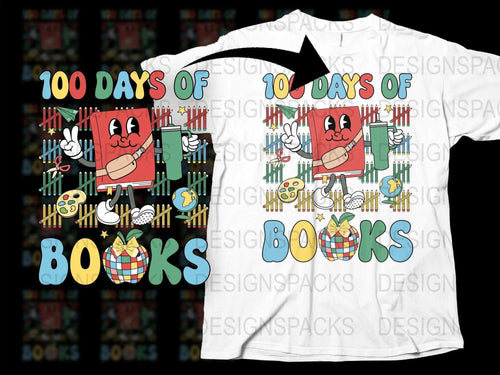 100 Days of Books T-Shirt, Colorful Reading Celebration Tee, Teacher and Student Apparel, Book Lover Gift, Fun Educational Graphic Shirt