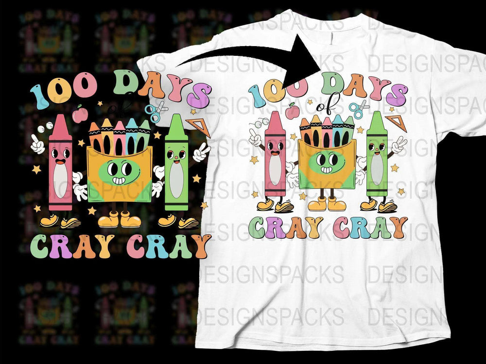 100 Days of School T-Shirt Crayon Design Colorful Kids Teacher Tee Fun Celebration Shirt