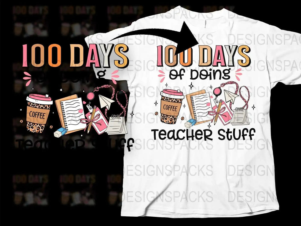 100 Days of School Teacher T-Shirt, Coffee Books Celebration, Graphic Tee for Educators