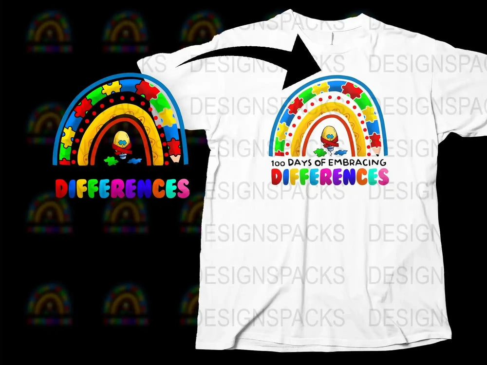Colorful Rainbow T-Shirt, Embrace Differences, Inclusive Fashion, 100 Days Celebration, Unisex Tee