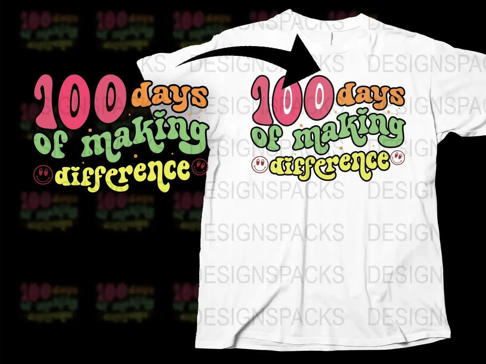 Inspirational T-Shirt '100 Days of Making Difference' Colorful Text Design Tee