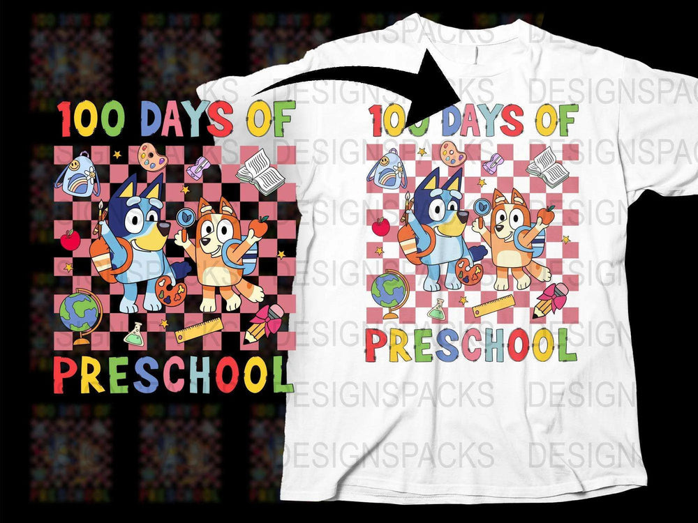 Kids 100 Days of Preschool T-Shirt, Cute Fox Celebration, Colorful School Milestone Top