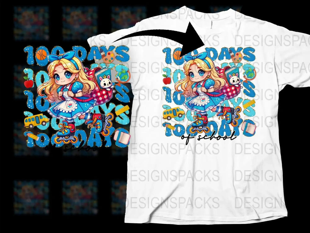 100 Days of School Alice in Wonderland Png Digital Download