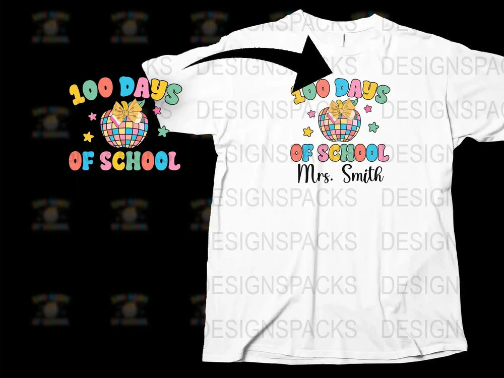 Personalized Teacher T-Shirt 100 Days Of School Custom Name Tee Colorful Classroom Apparel Educator Gift