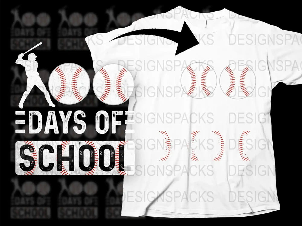 100 Days of School T-Shirt, White Baseball Inspired Tee, Kids Celebration Shirt, Teacher's School Day Milestone Apparel