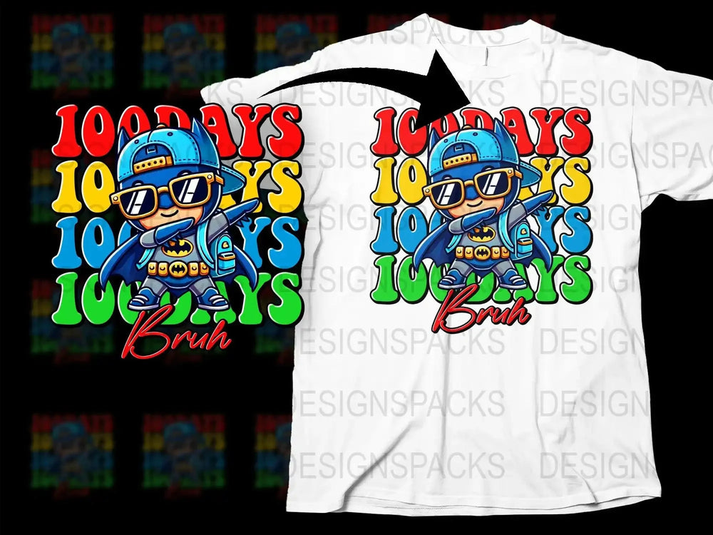 100 Days of School Bruh Cartoon Character Png Digital Download