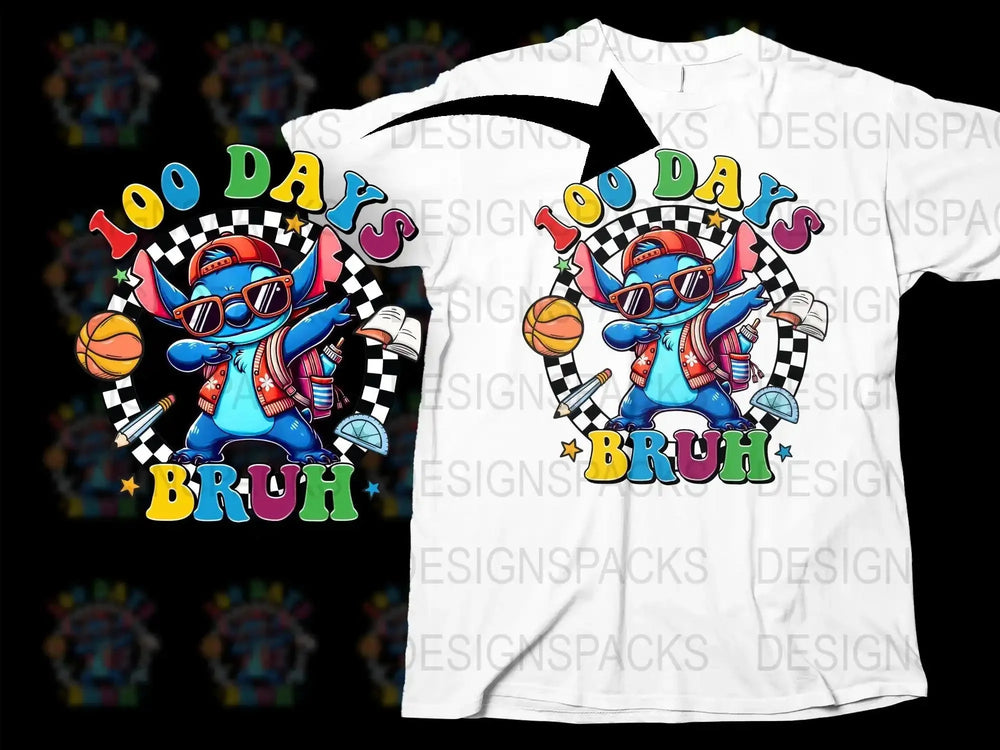 100 Days of School Bruh Funny Colorful Png Digital Download