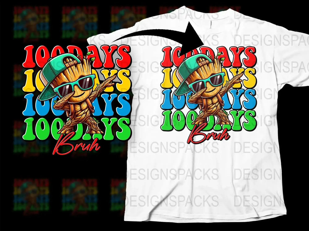 100 Days of School Bruh Groot Dab Design Png Digital Download