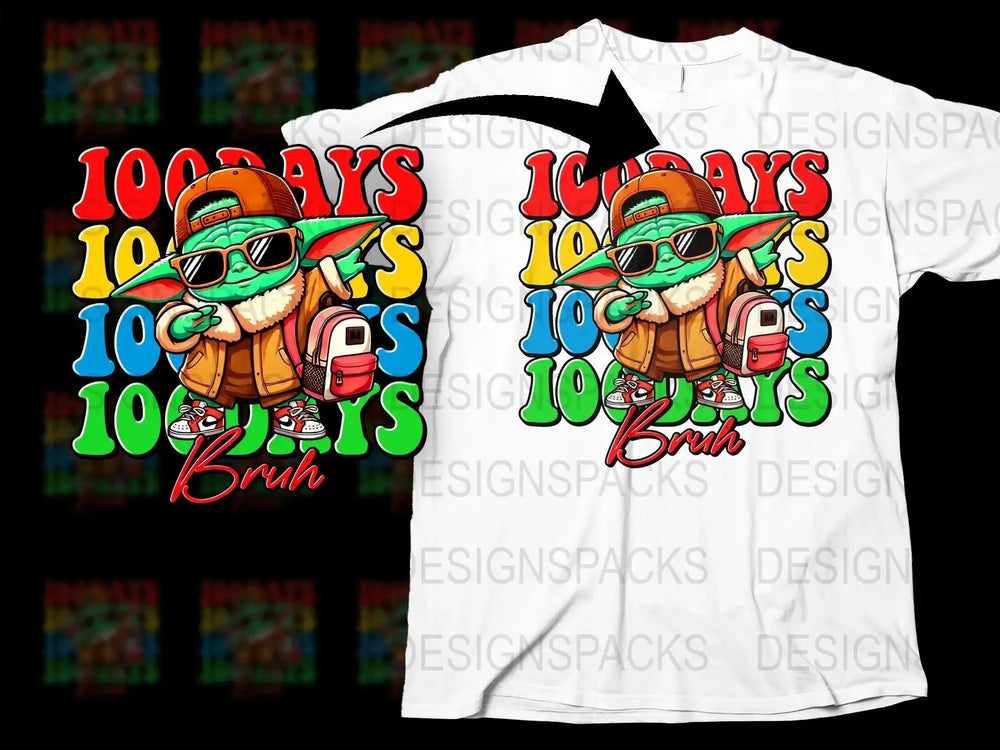 100 Days of School Bruh Png Digital Download with Cartoon Character