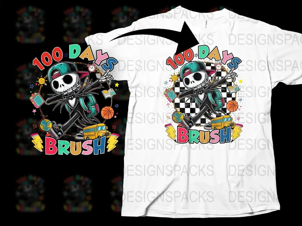 100 Days of School Brush Dab Skeleton Png Digital Download