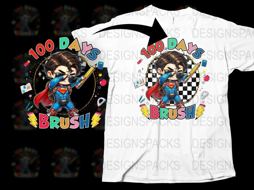 100 Days of School Brush Superhero Kid Png Digital Download