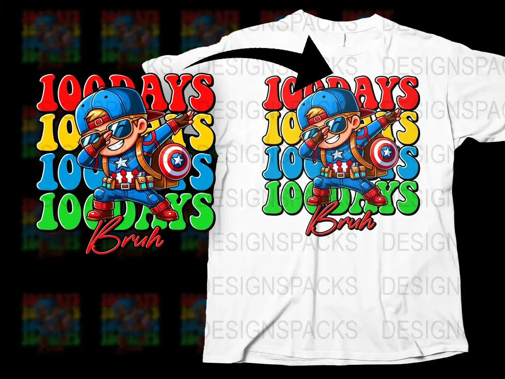 100 Days of School Captain America Dab Bruh Png Digital Download
