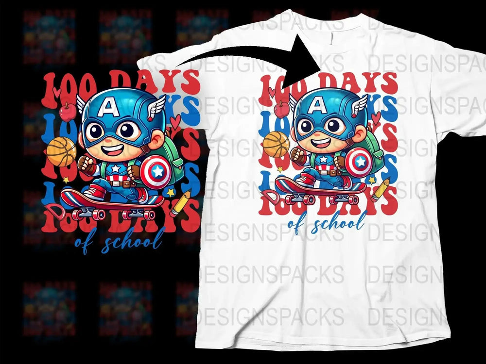 100 Days of School Captain America Kids Png Digital Download
