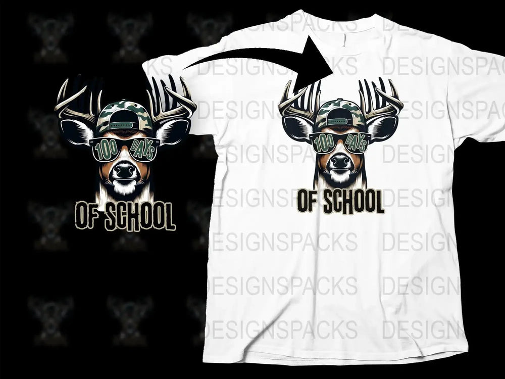 100 Days Of School Cartoon Deer Cool Graphic Png Digital Download