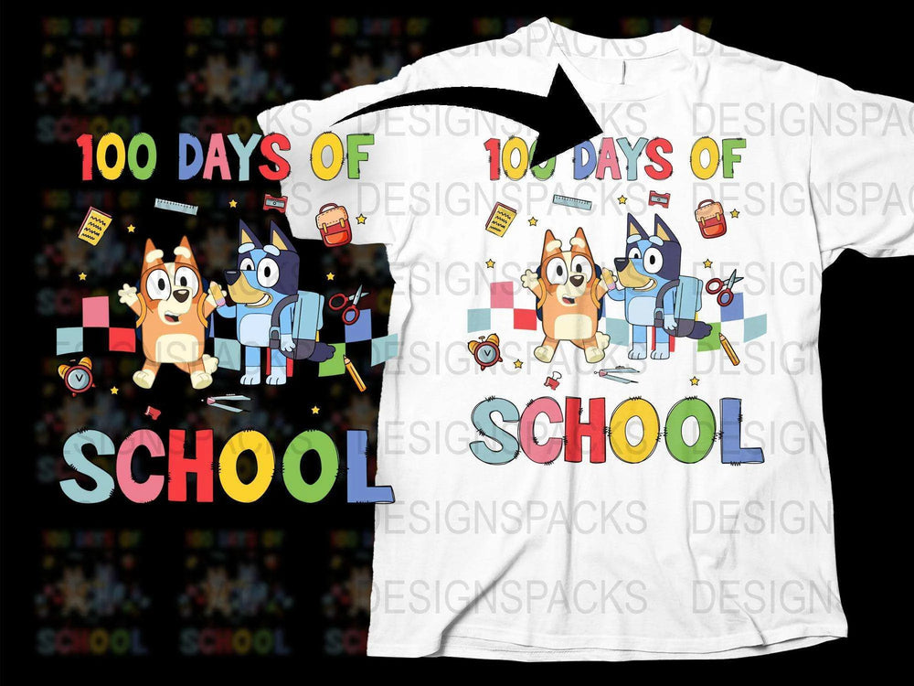 100 Days of School T-Shirt with Cartoon Animals, Colorful Educational Tee for Kids, Fun School Celebration Shirt