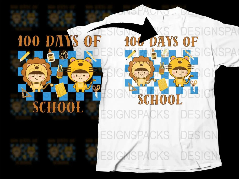 100 Days Of School Cartoon Png Digital Download