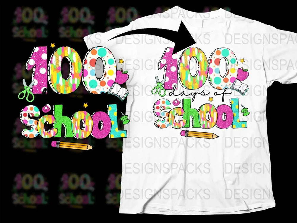 100 Days Of School Colorful Cartoon Png Digital Download